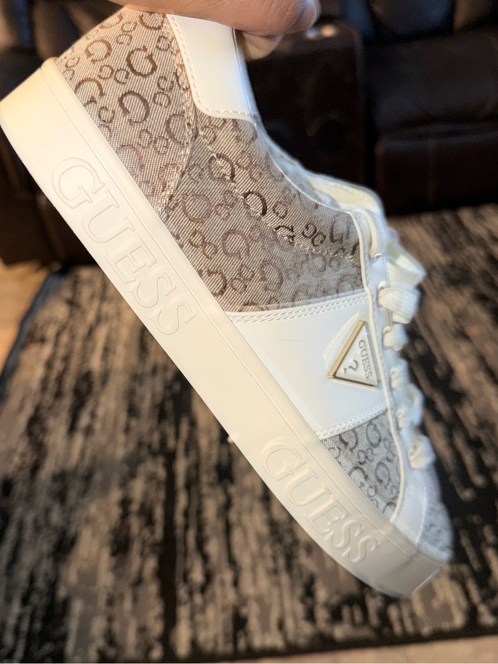 Guess Monogram Low-Top Sneakers in Beige and White